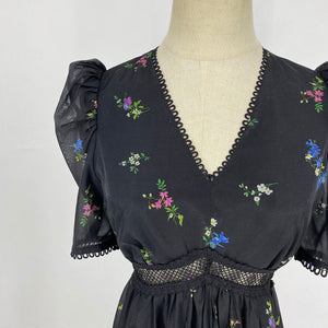 Vintage French V-neck Puff Sleeve Floral Printed Dresses