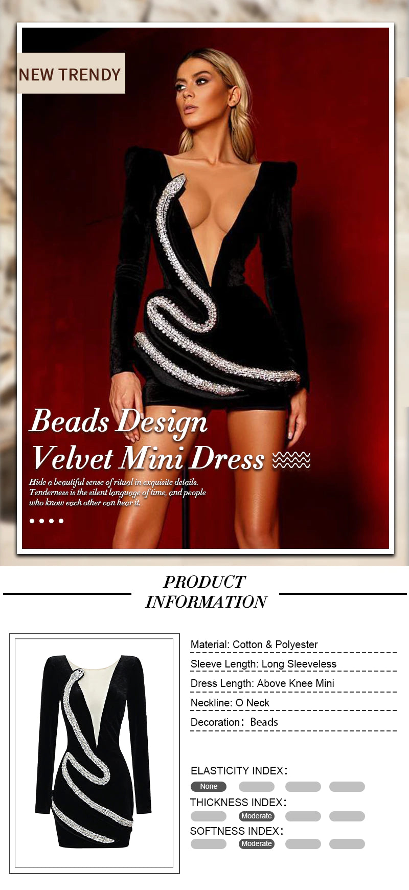 Velvet Beads Snake Design Dress