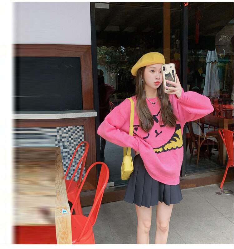 Knitted loose Cartoon Cat Sweater