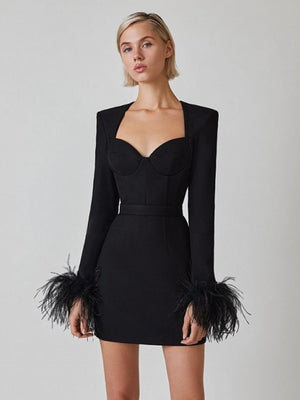 Feathers Hot Pink Bodycon Bandage Dress