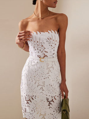 Lace Sleeveless White Midi Dress
