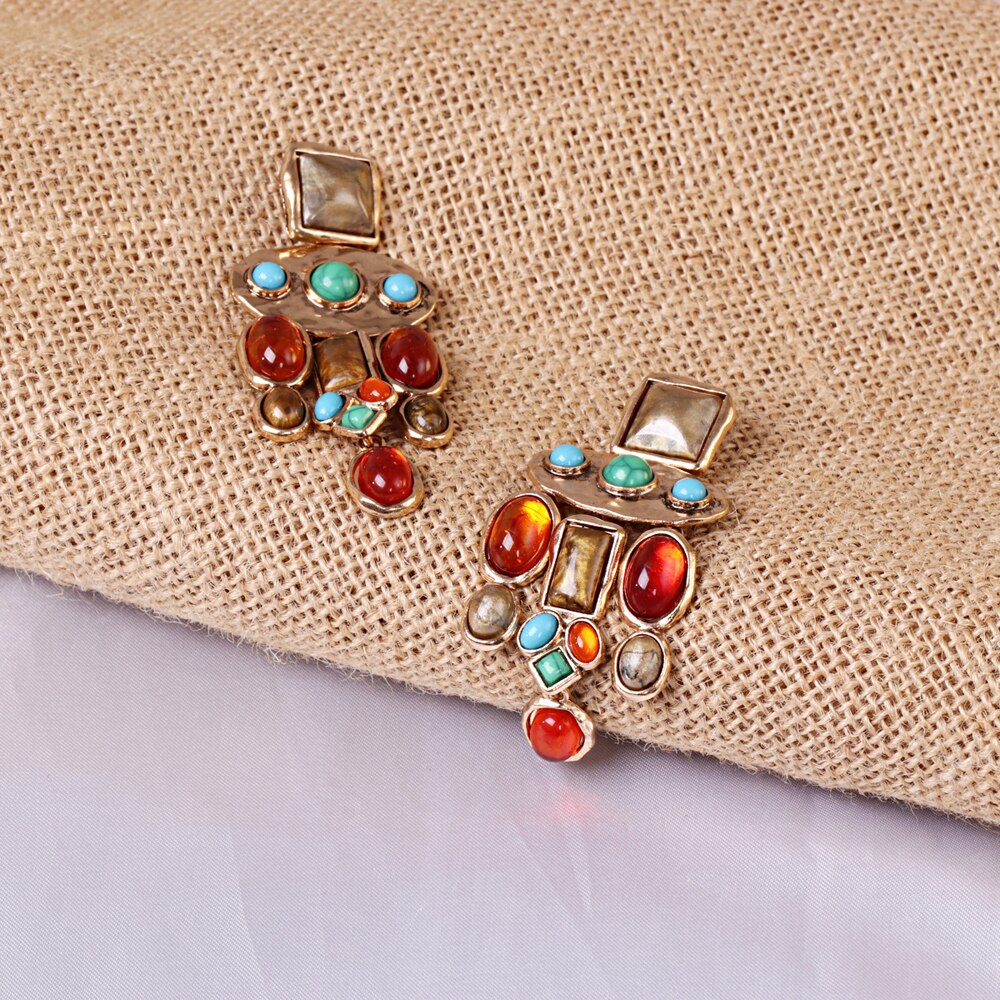 Luxury Baroque Colorful Acrylic Gem Geometric Earrings