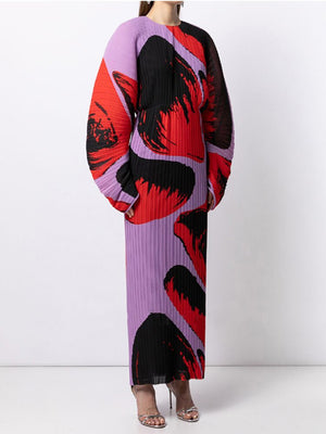 Miyake Pleated Hand Painted Long Dress