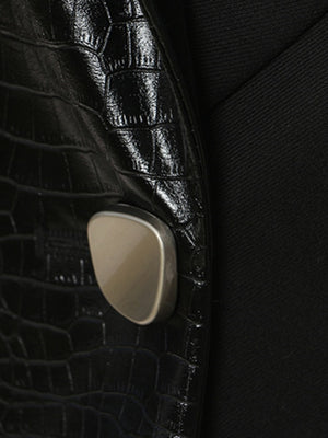 Vest Notched Collar Metal PU Leather Patchwork Waistcoat