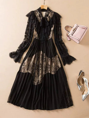 Designer Runway Black Lace Ruffles Dress