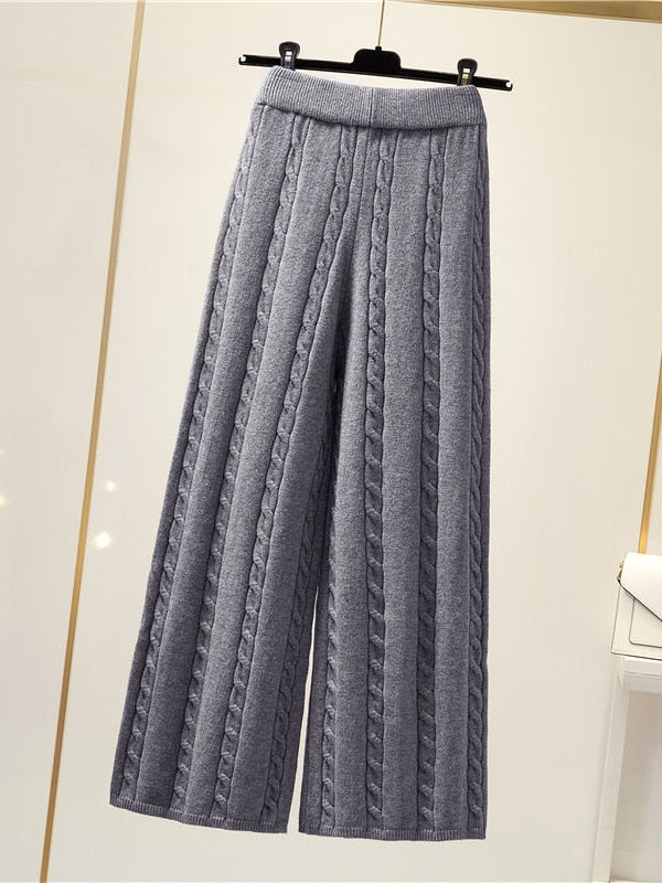 Elegant Sweaters Pants Wide Leg Pants Suit