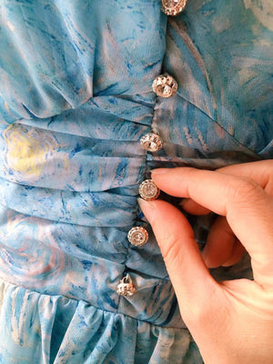 Vintage Painting Artistic Van Gogh Print Ruffles Chiffon Dresses