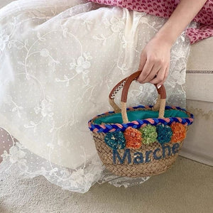 Straw Raffia Color Ball Beach Bag