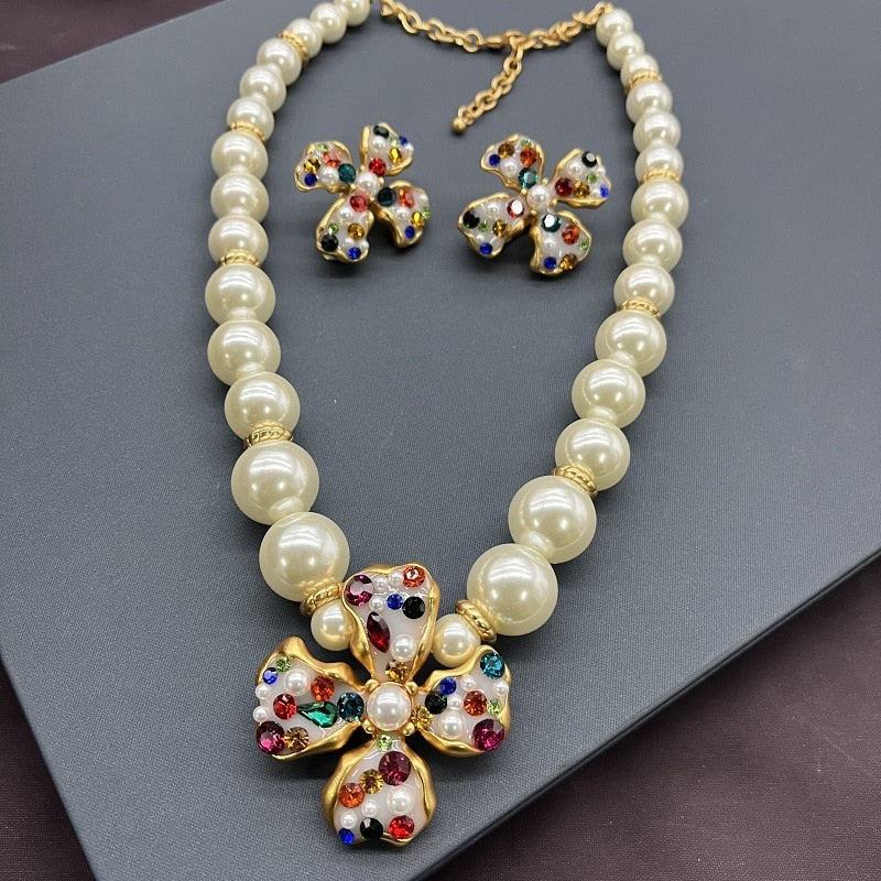 Rhinestone Crystal Multi-row Pearl Short Choker Necklace