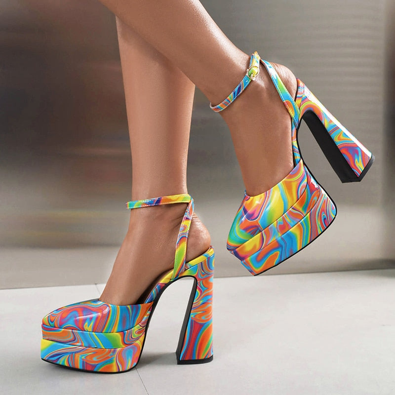 Double-Layer Waterproof Platform Paint Color Glossy Patent Leather Sandals