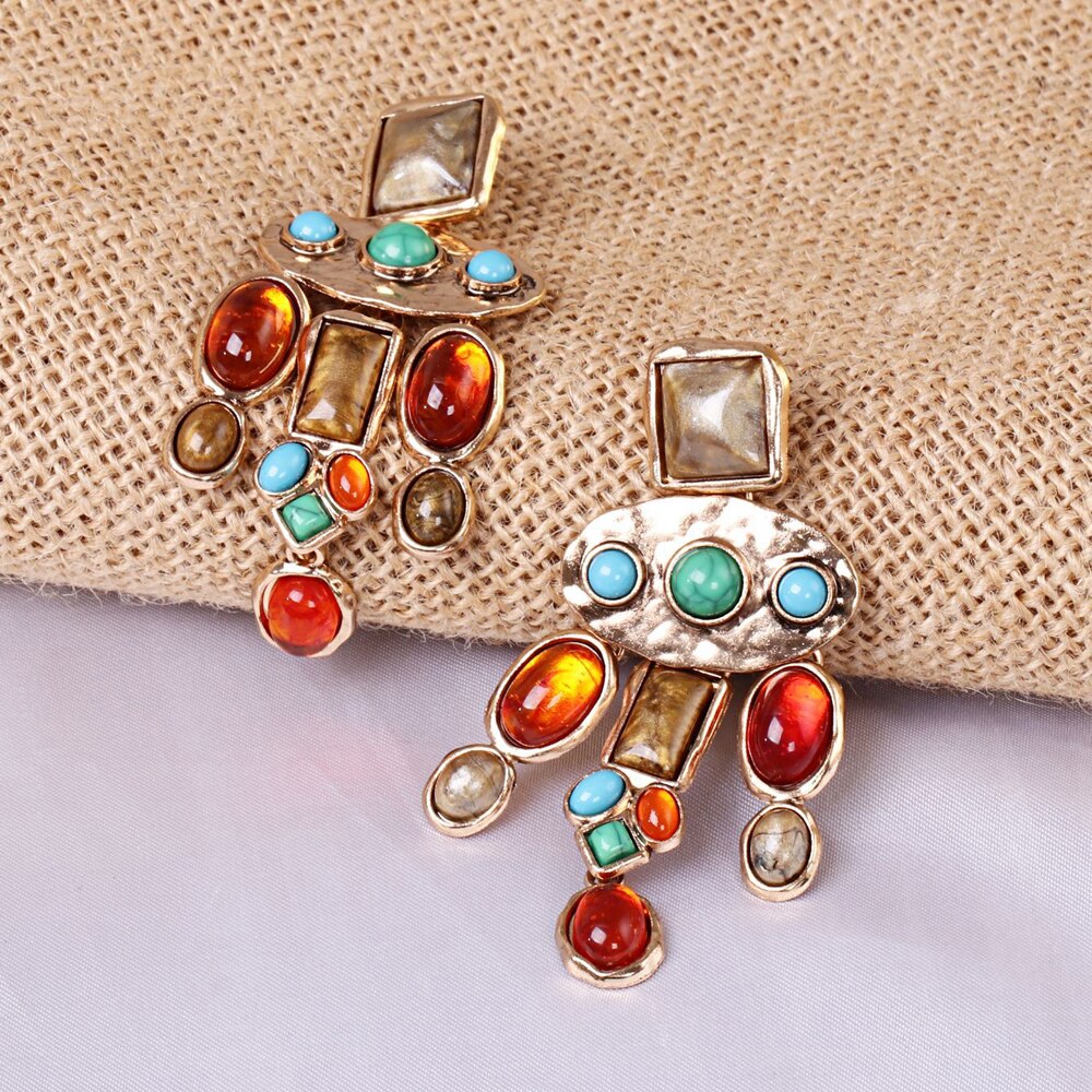 Luxury Baroque Colorful Acrylic Gem Geometric Earrings