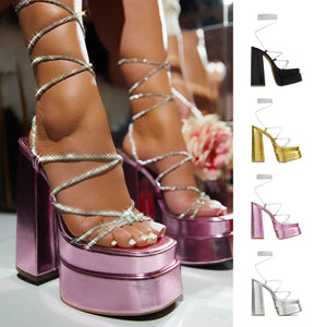 Brand High Heeled Platform Lace Up Colorful Elegant Sandal