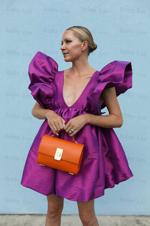 Purple Elegant Dress Ruffles Sleeves