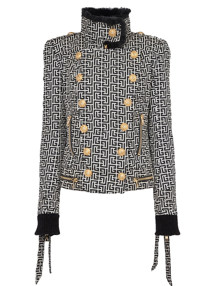 High Quality Designer Lion Buttons Monogram Quilted Jacket
