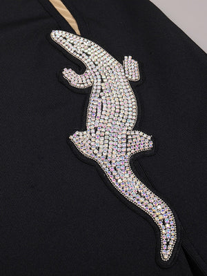 Black Chic Crocodile Diamond Design Mesh Splicing Bandage Dress