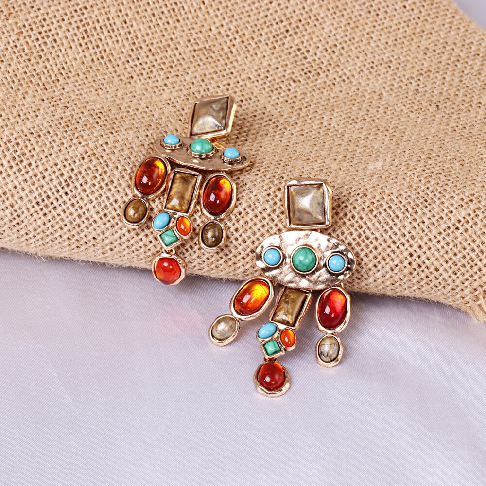 Luxury Baroque Colorful Acrylic Gem Geometric Earrings