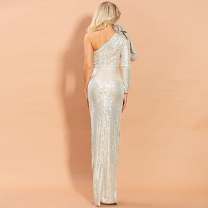 Sequin Bowknot High Split Maxi Dress