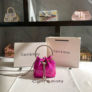 Luxury Designer Crystal Shiny Tassel Rose Pink Patent Leather Clutch