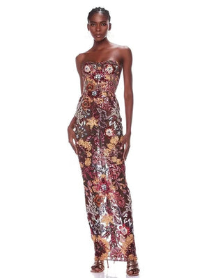 High Quality Luxury Strapless Sequins Flower Dress