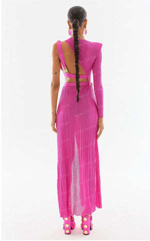 Off Shoulder Pink Satin Dress With Pocket