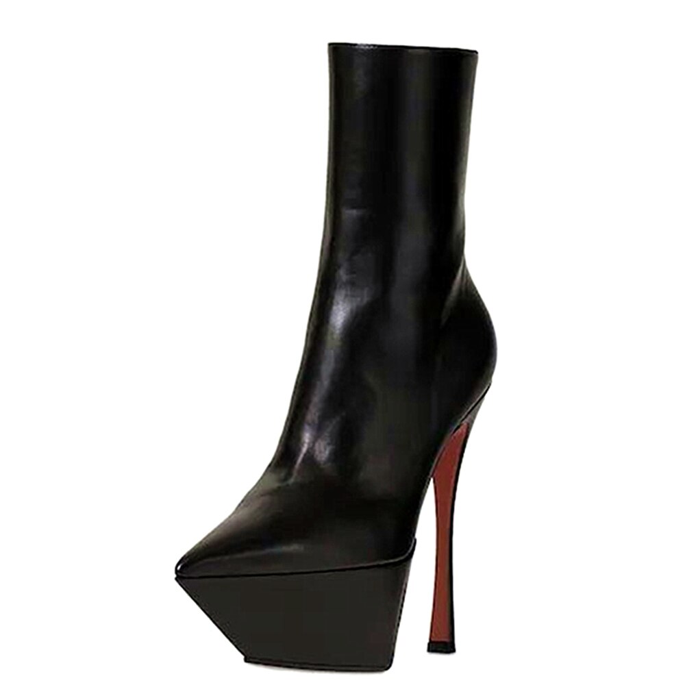 Platform Shiny Leather Side Zip Pointed Toe Ankle Boots