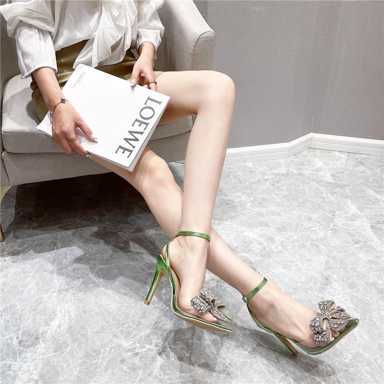 Green Transparent PVC Butterfly-knot Rhinestone Slingbacks Shoes