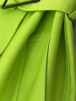 Luxury Oversized Bright Green Faux Leather Trench Coat