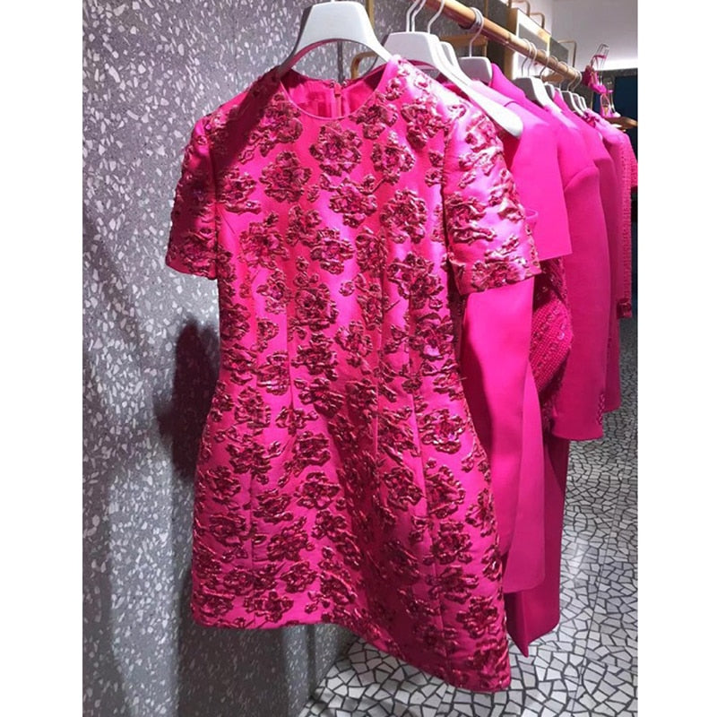 Luxury Designer Elegant Pink Jacquard Dresses