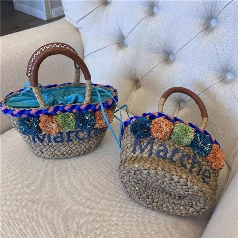 Straw Raffia Color Ball Beach Bag