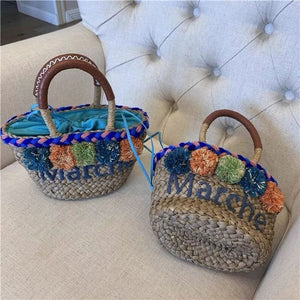 Straw Raffia Color Ball Beach Bag