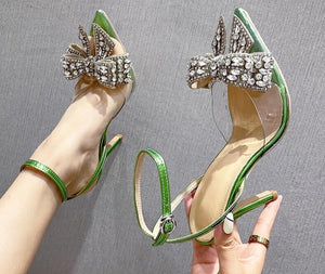 Green Transparent PVC Butterfly-knot Rhinestone Slingbacks Shoes