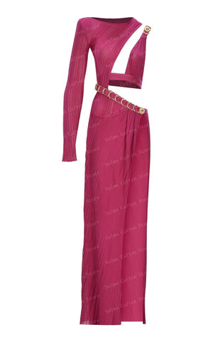 Off Shoulder Pink Satin Dress With Pocket