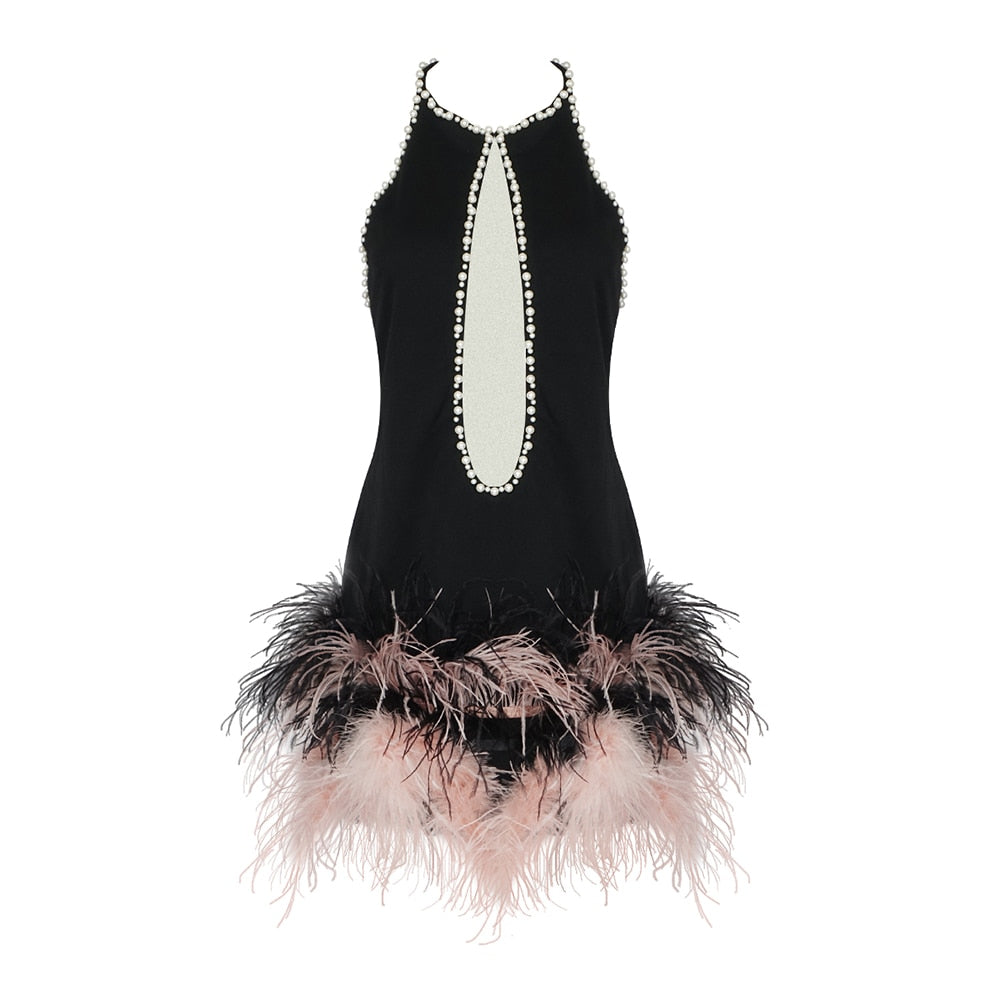 Feather Pearl Mini Dress