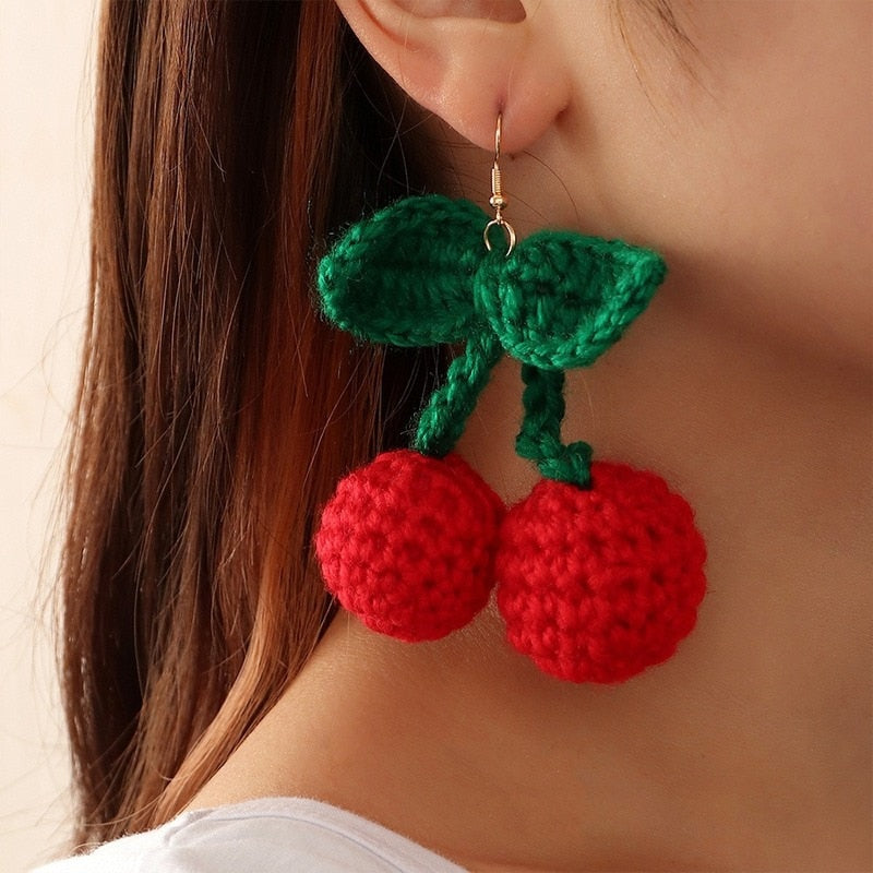 Cute Woolen Red Cherry Earrings