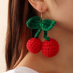Cute Woolen Red Cherry Earrings