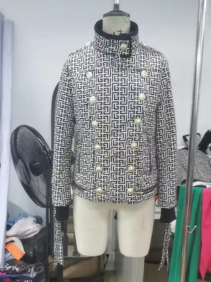 High Quality Designer Lion Buttons Monogram Quilted Jacket