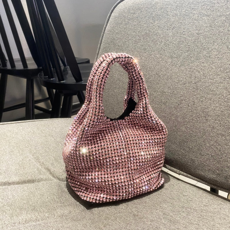Handle Rhinestones Designer Crystal Clutch Bag