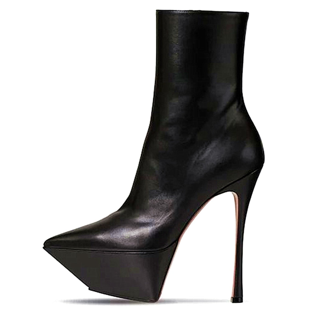 Platform Shiny Leather Side Zip Pointed Toe Ankle Boots