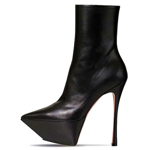 Platform Shiny Leather Side Zip Pointed Toe Ankle Boots