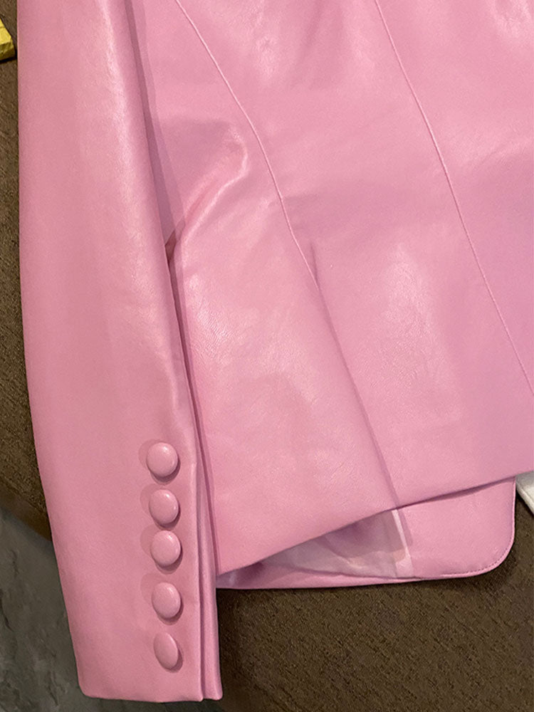 Luxury Pink Soft Pu Leather Blazer