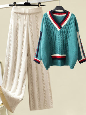 Elegant Sweaters Pants Wide Leg Pants Suit