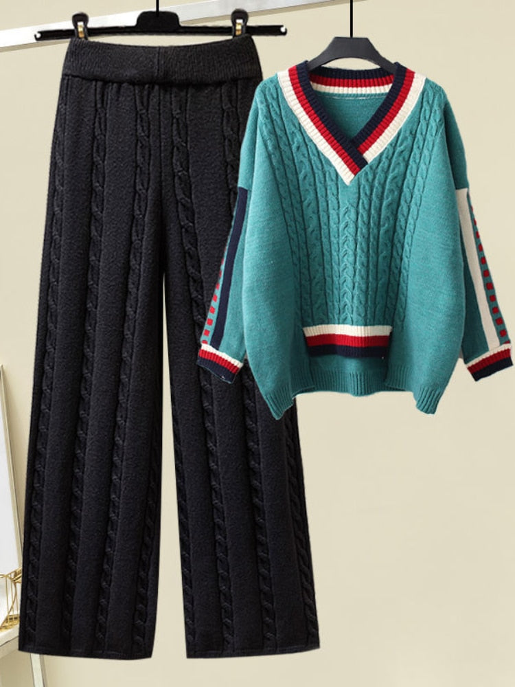 Elegant Sweaters Pants Wide Leg Pants Suit