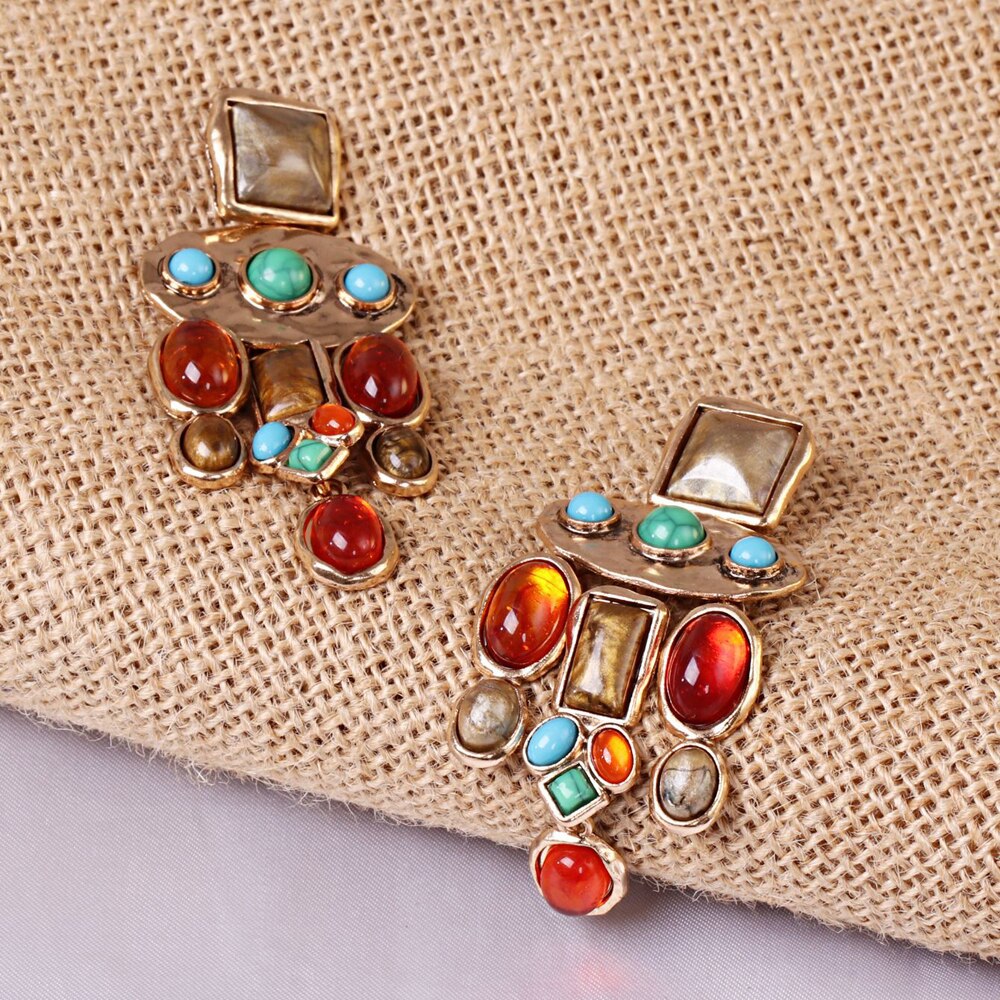 Luxury Baroque Colorful Acrylic Gem Geometric Earrings