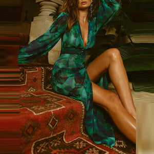 Elegant Print Slim Maxi Dress