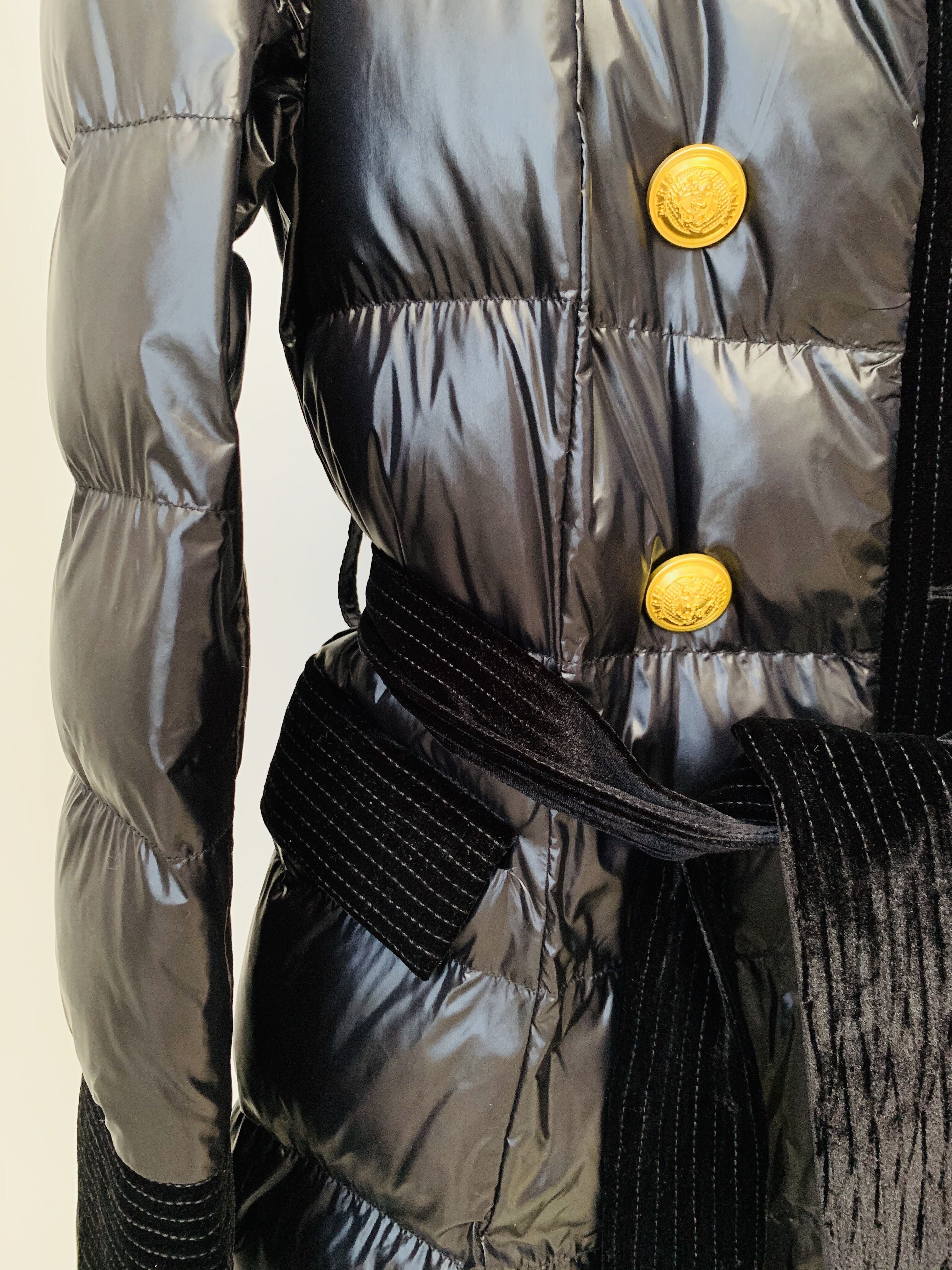 Top Quality Designer Double Row Velvet Splicing Belted Down Coat