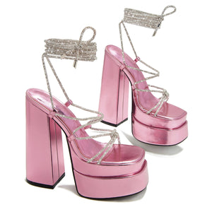 Brand High Heeled Platform Lace Up Colorful Elegant Sandal