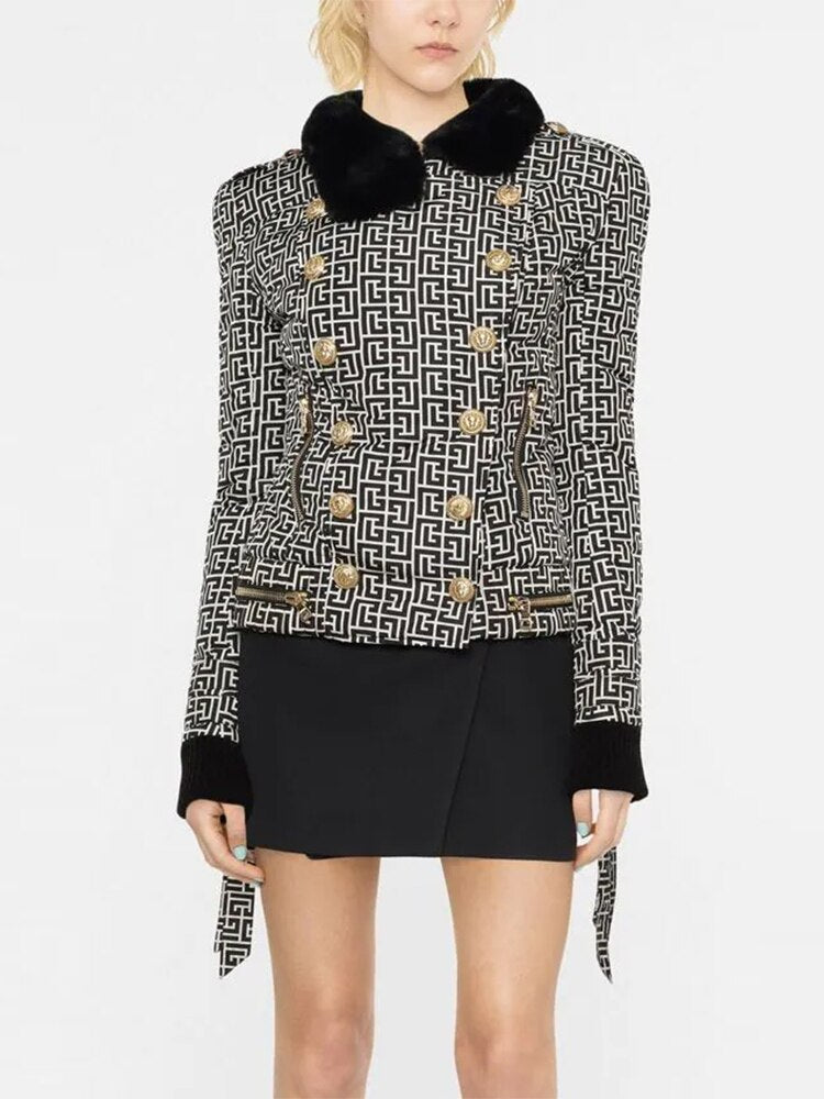 High Quality Designer Lion Buttons Monogram Quilted Jacket