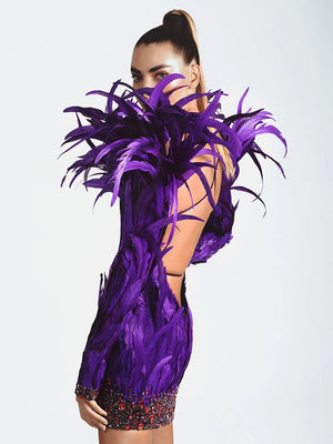 Purple Feathers Mini Dresses