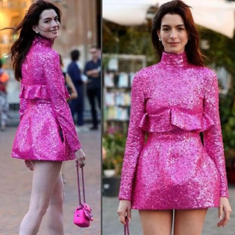 High Neck Sequins Mini Dress