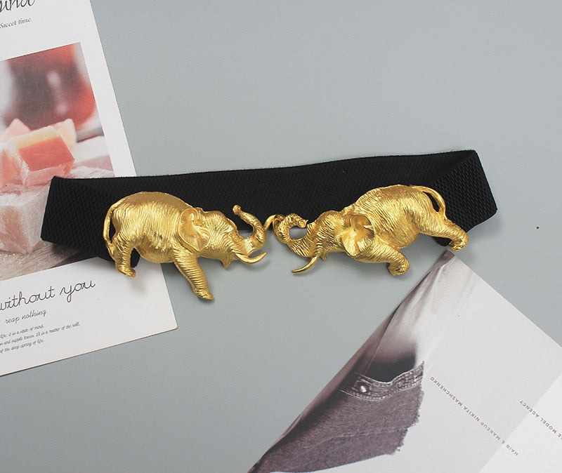 High Quality Original Design Gold Elephant Leather , Elastic Belt